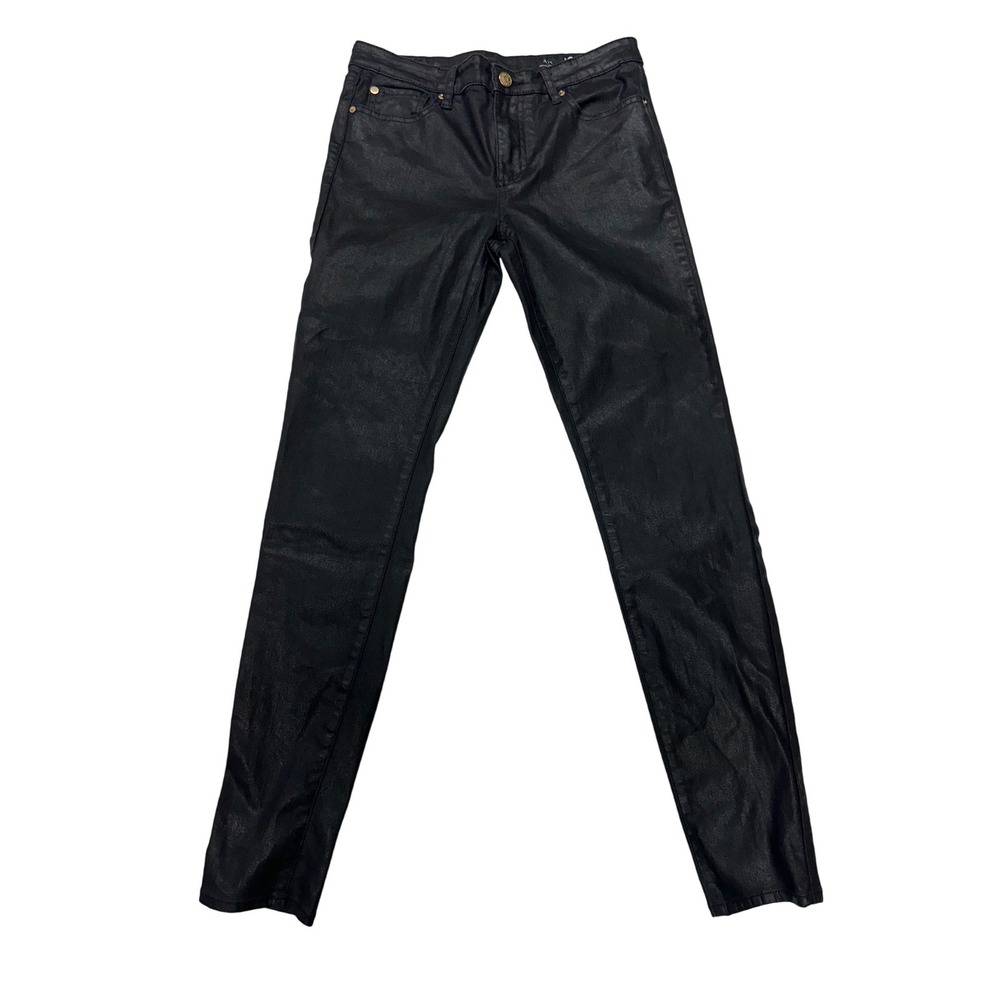 Armani Exchange J01 Super Skinny Black Coated Denim Jeans Edgy Moto 28 Women